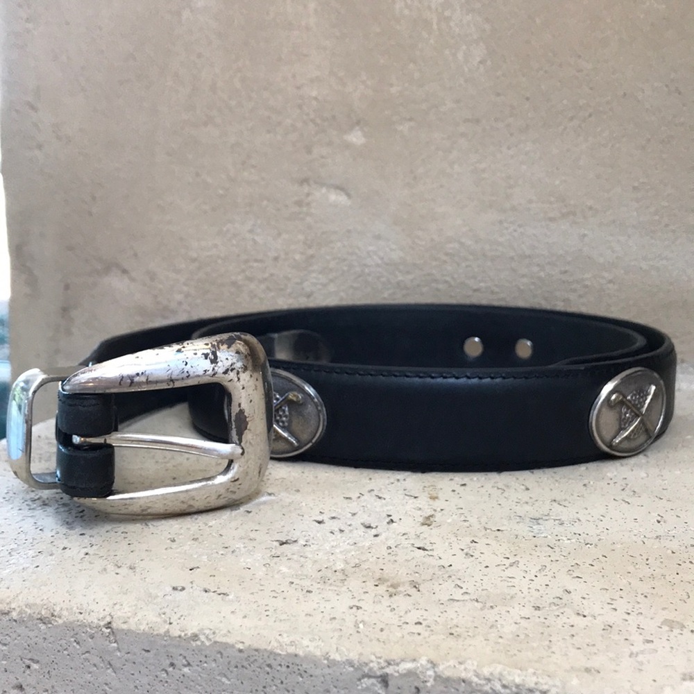 Black leather silver buckle golf belt size 40